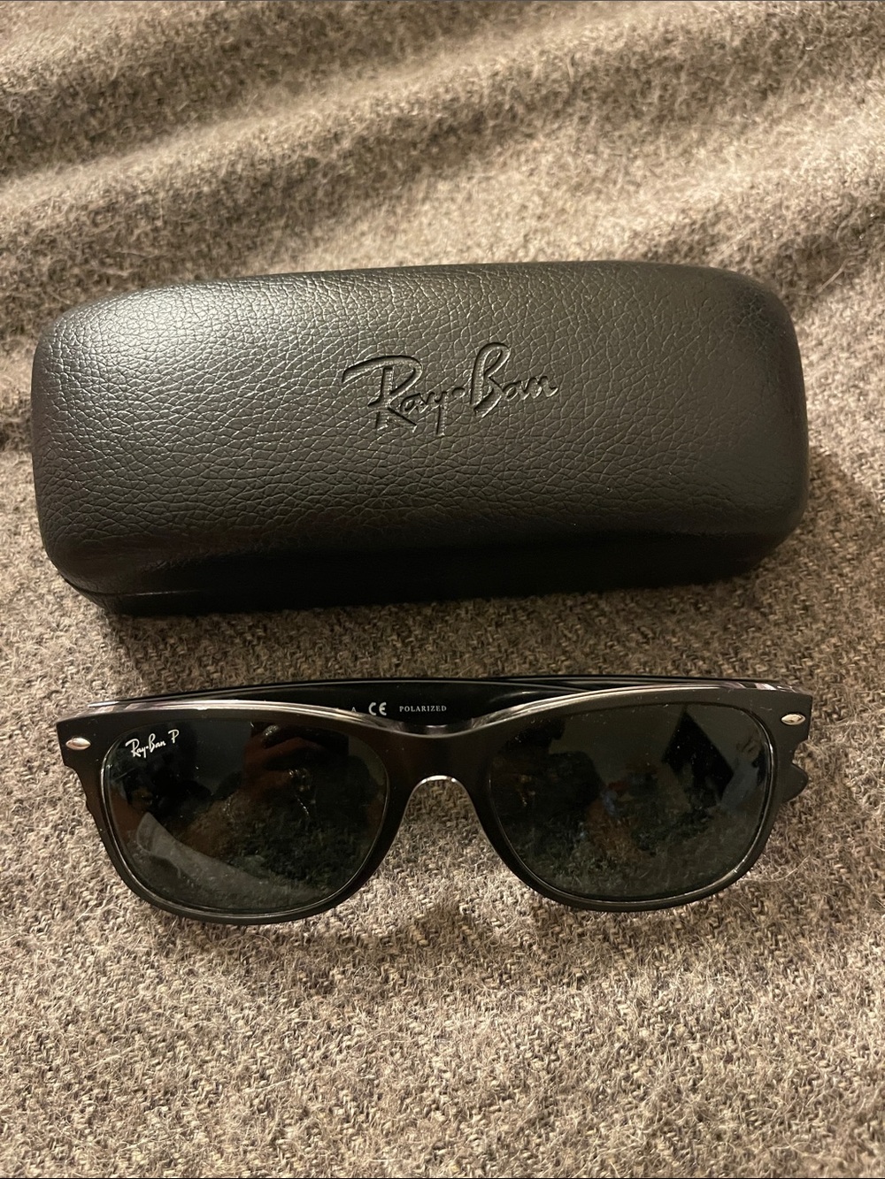 Ray-Ban Black Polarized Wayfarer-Style Sunglasses with Case